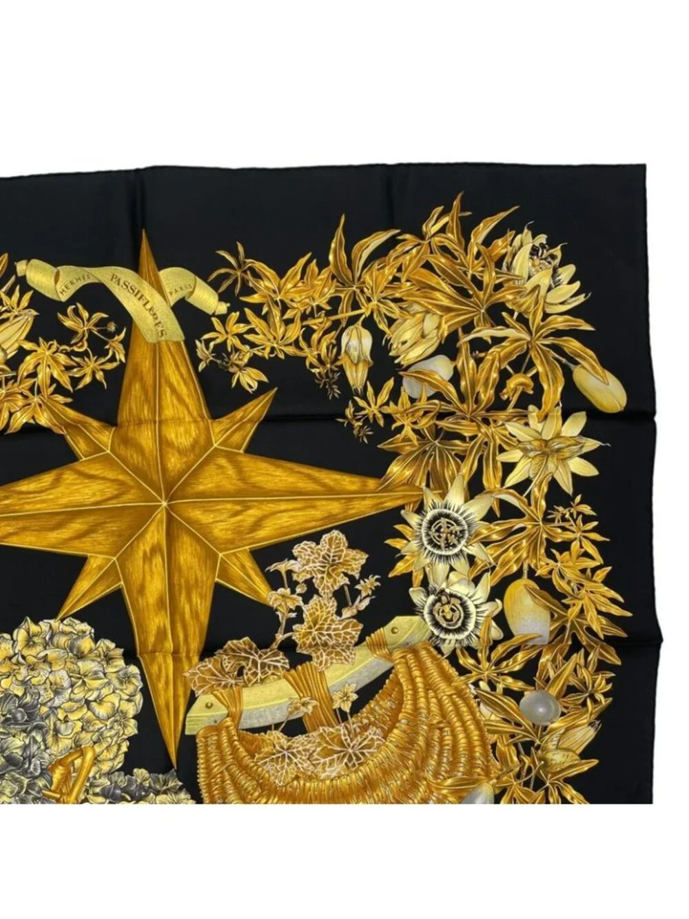 Hermes Scarf Silk Carre 90 Passiflores Passion Flower Black - Picture 3 of 9